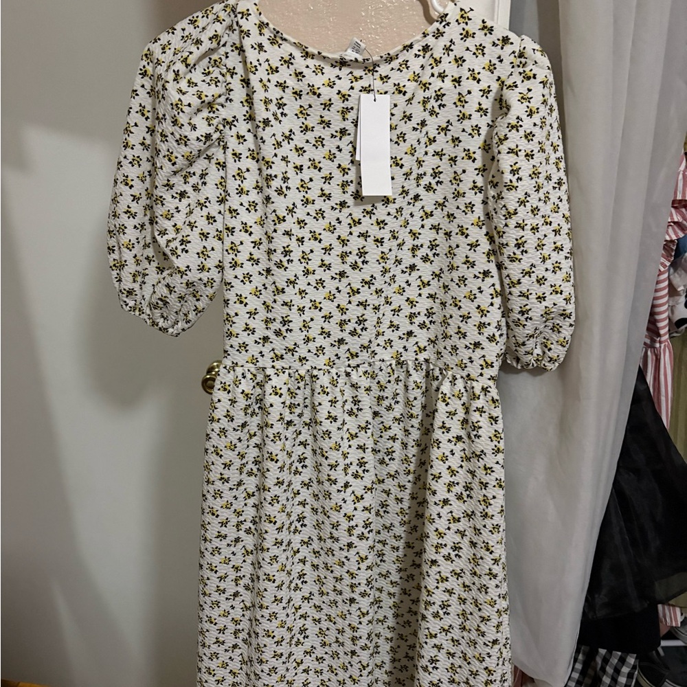 Topshop White Dress with Black and Yellow Floral Pattern